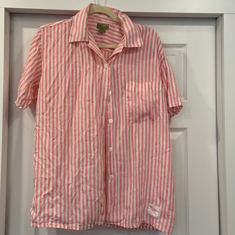 Vintage Esprit pink and white striped shirt button up M